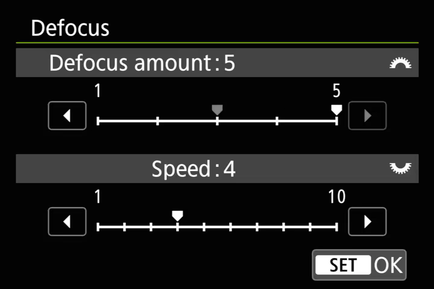 Canon EOS R8 II video defocus option screen