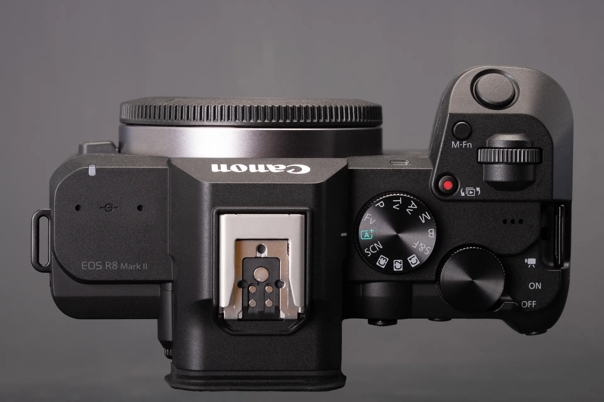 The EOS R8 II's top plate.