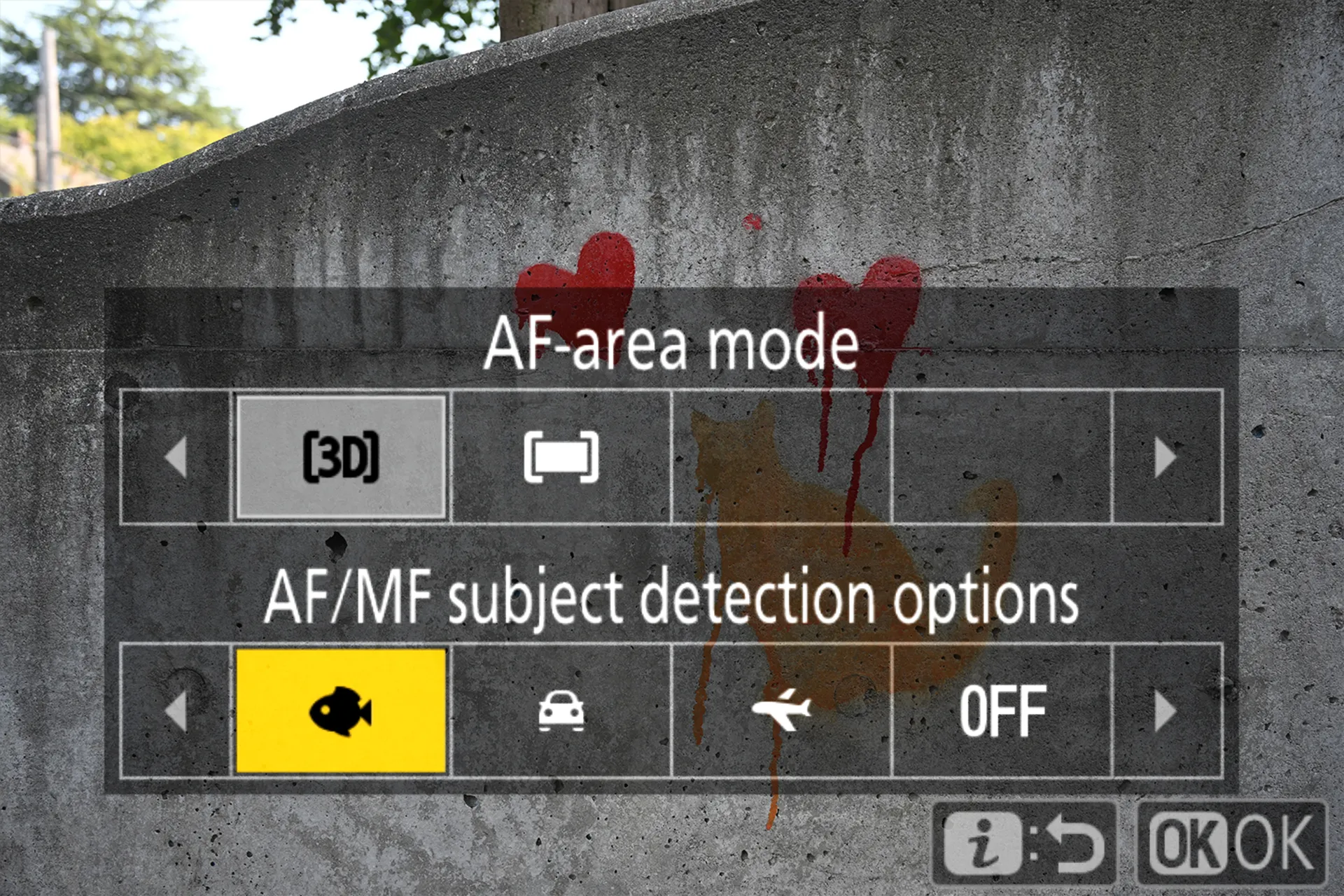 Screengrab of the Nikon 'i' menu showing 3D tracking selected.