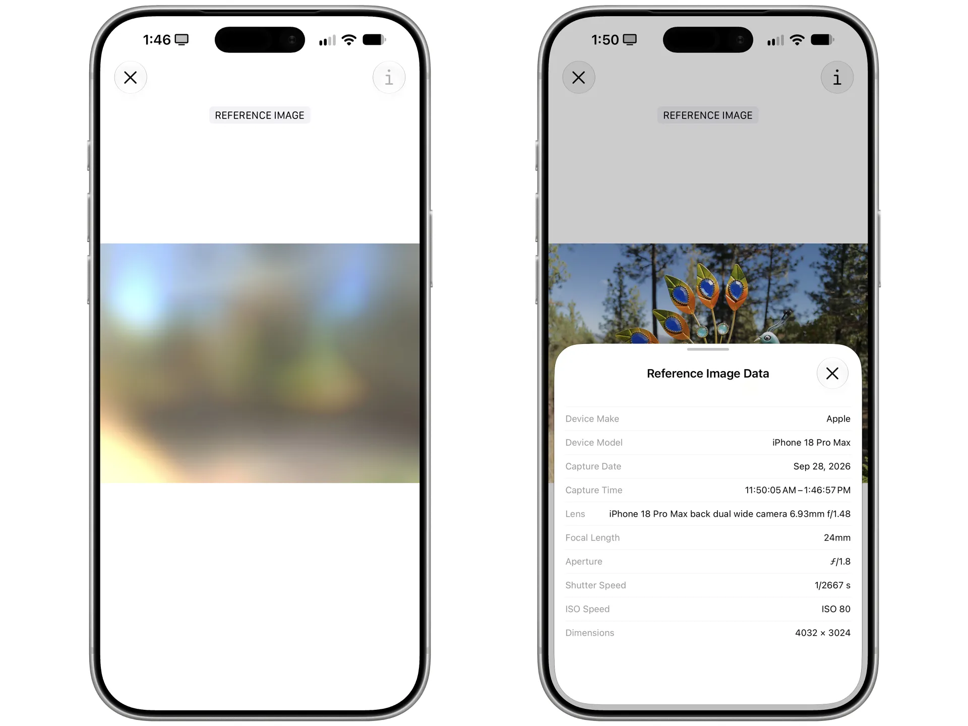 Two screenshots showing the development process for the iPhone's Reference Image mode.
