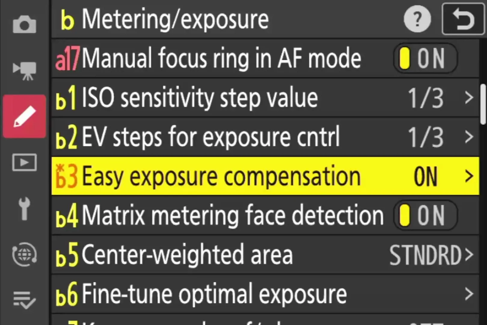 Easy Exposure compensation